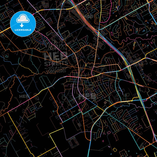 Mansfield, Texas, United States, colorful city map on black background