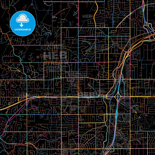 Shawnee, Kansas, United States, colorful city map on black background