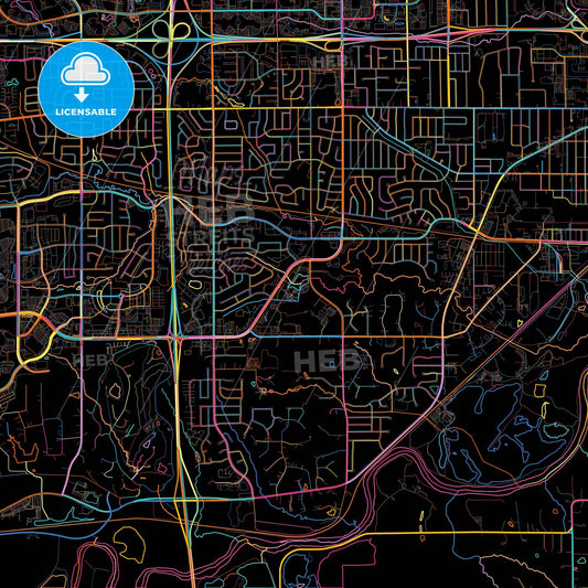 West Des Moines, Iowa, United States, colorful city map on black background