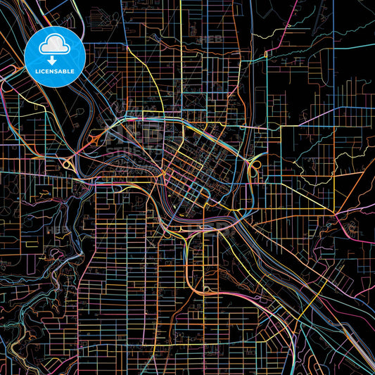 Youngstown, Ohio, United States, colorful city map on black background