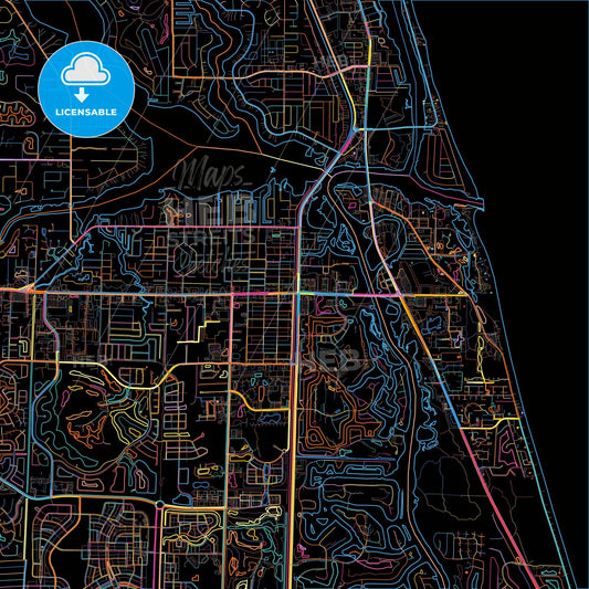 Jupiter, Florida, United States, colorful city map on black background
