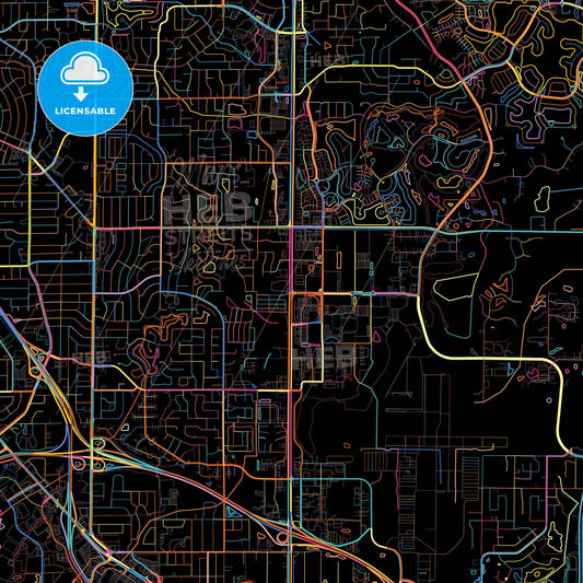 Blaine, Minnesota, United States, colorful city map on black background