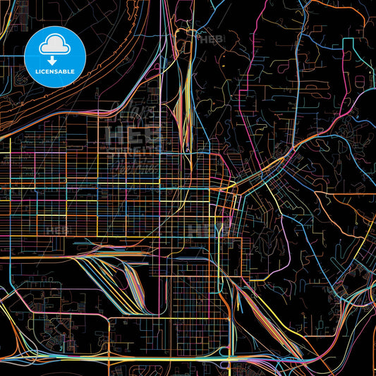 Council Bluffs, Iowa, United States, colorful city map on black background