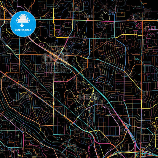 Coon Rapids, Minnesota, United States, colorful city map on black background