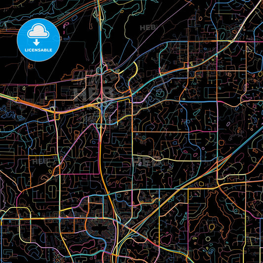 Burnsville, Minnesota, United States, colorful city map on black background