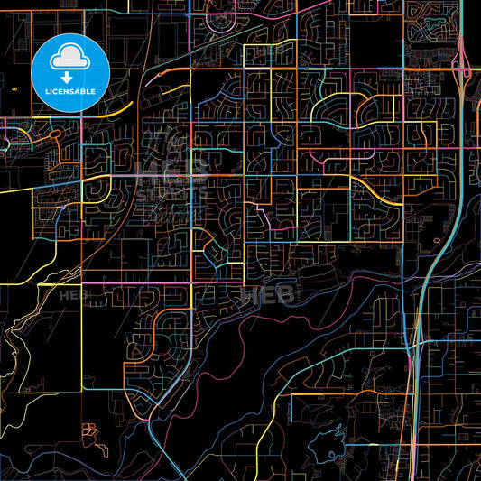 Eastvale, California, United States, colorful city map on black background