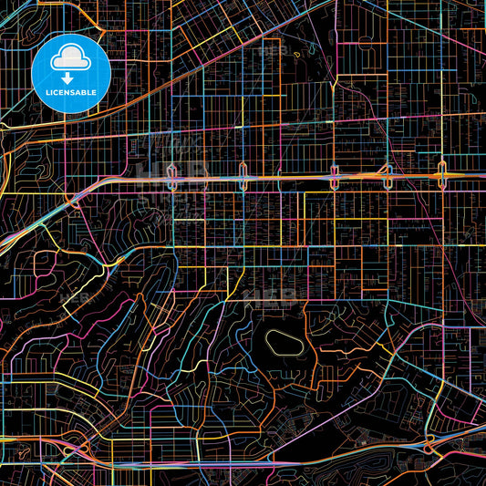 Monterey Park, California, United States, colorful city map on black background
