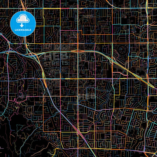 Cupertino, California, United States, colorful city map on black background