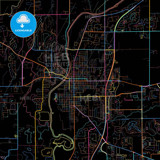 Noblesville, Indiana, United States, colorful city map on black background