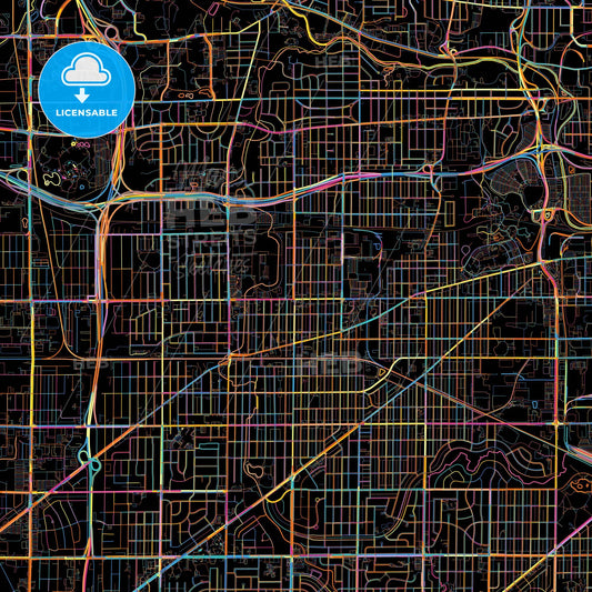 West Allis, Wisconsin, United States, colorful city map on black background