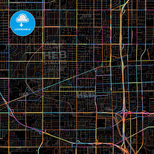 Gardena, California, United States, colorful city map on black background