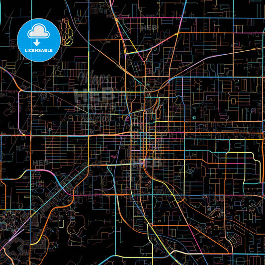 Ocala, Florida, United States, colorful city map on black background