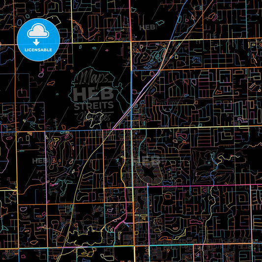 Orland Park, Illinois, United States, colorful city map on black background