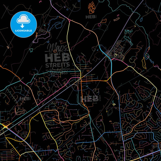 Bowie, Maryland, United States, colorful city map on black background