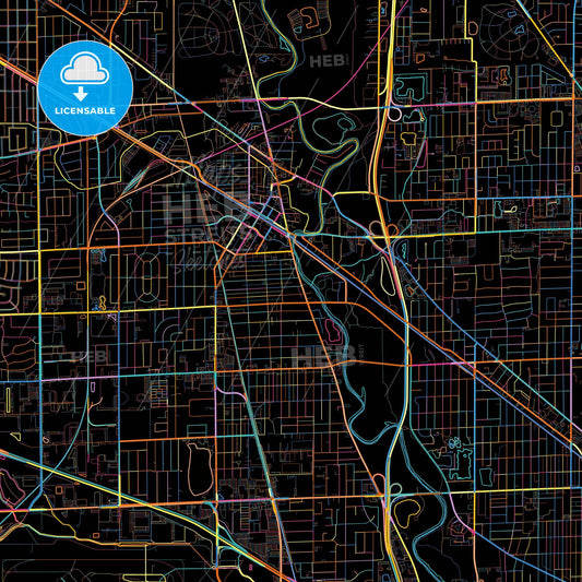Des Plaines, Illinois, United States, colorful city map on black background