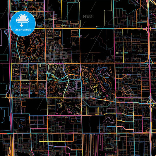 Doral, Florida, United States, colorful city map on black background