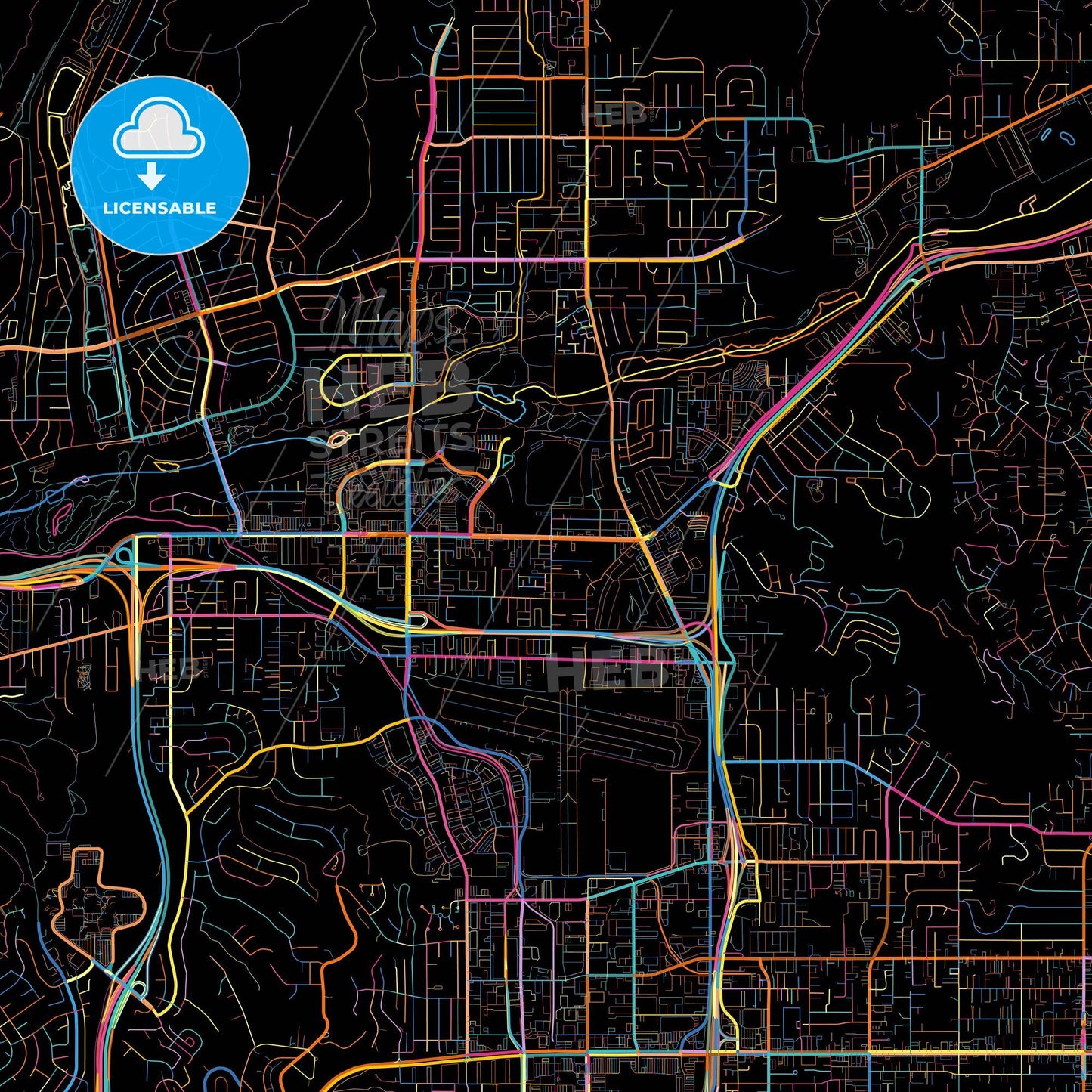 Santee, California, United States, colorful city map on black background