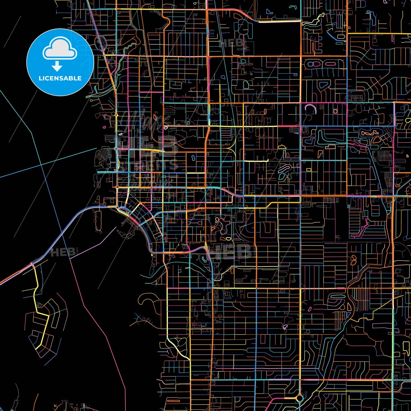 Sarasota, Florida, United States, colorful city map on black background