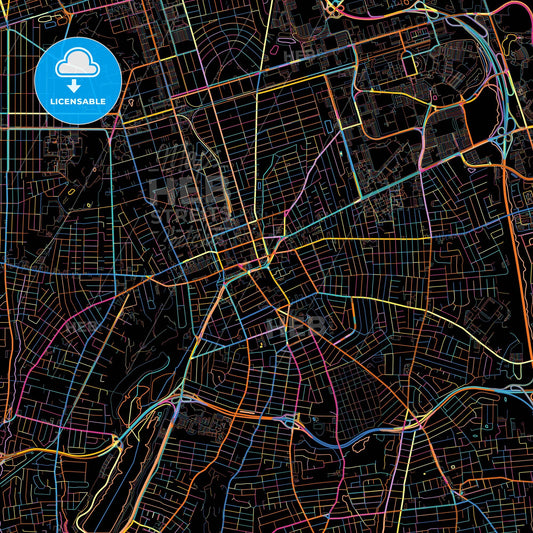 Hempstead, New York, United States, colorful city map on black background