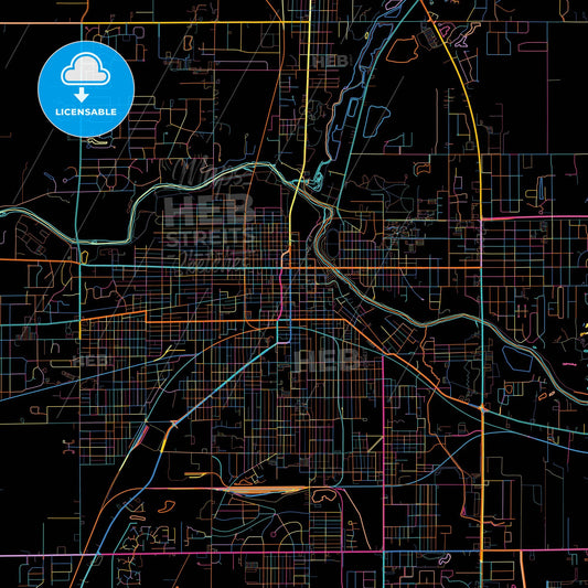 Anderson, Indiana, United States, colorful city map on black background