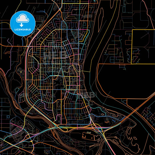 Richland, Washington, United States, colorful city map on black background