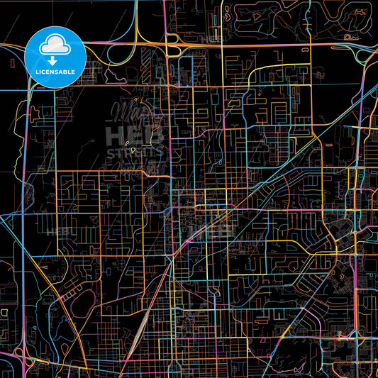 Normal, Illinois, United States, colorful city map on black background
