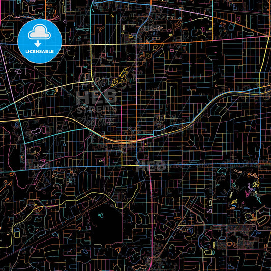 Wheaton, Illinois, United States, colorful city map on black background