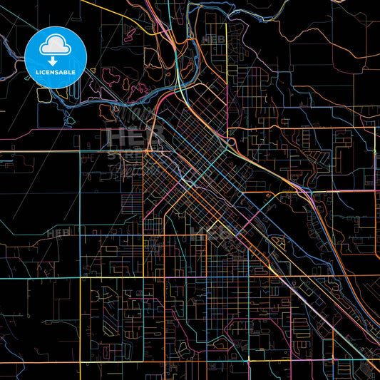 Caldwell, Idaho, United States, colorful city map on black background
