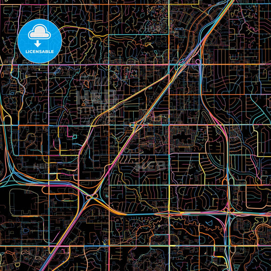 Lenexa, Kansas, United States, colorful city map on black background