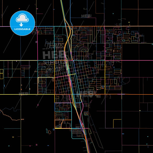 Delano, California, United States, colorful city map on black background