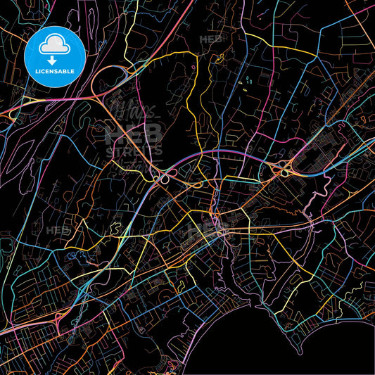 Milford, Connecticut, United States, colorful city map on black background