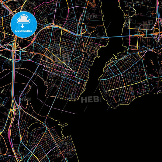 Perth Amboy, New Jersey, United States, colorful city map on black background