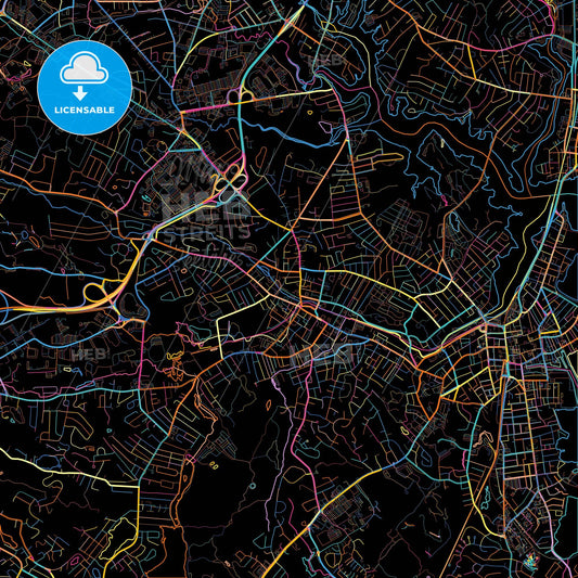 Peabody, Massachusetts, United States, colorful city map on black background