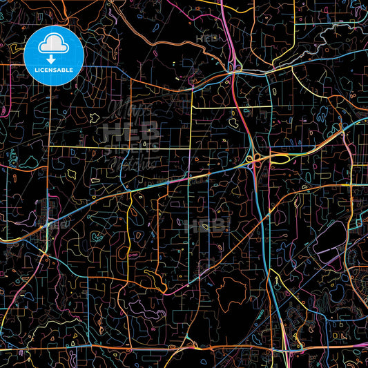 Minnetonka, Minnesota, United States, colorful city map on black background