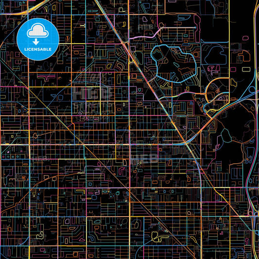 Pinellas Park, Florida, United States, colorful city map on black background