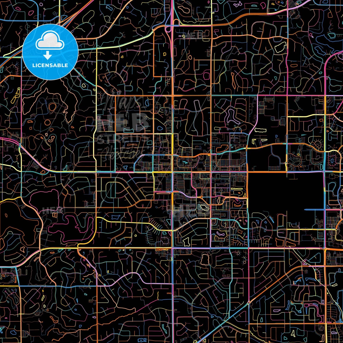 Apple Valley, Minnesota, United States, colorful city map on black background