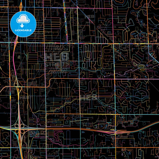 Kentwood, Michigan, United States, colorful city map on black background