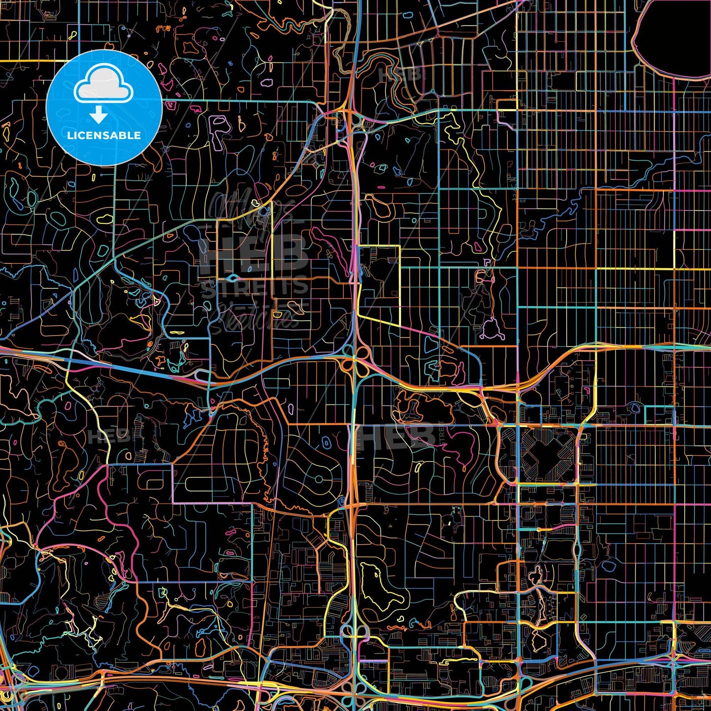 Edina, Minnesota, United States, colorful city map on black background