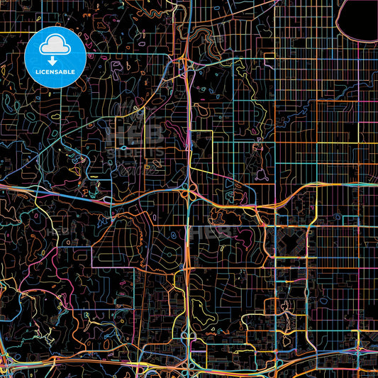 Edina, Minnesota, United States, colorful city map on black background