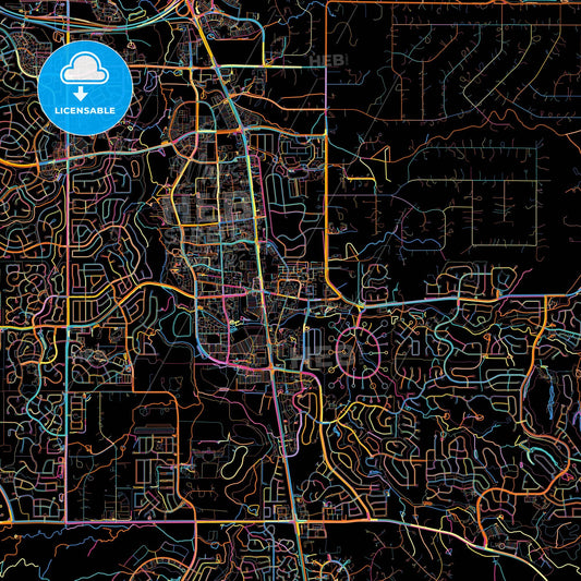 Parker, Colorado, United States, colorful city map on black background
