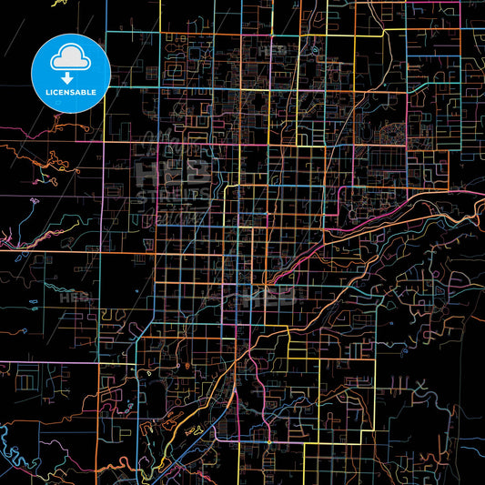 Logan, Utah, United States, colorful city map on black background