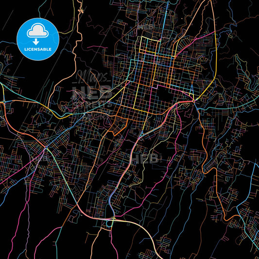 Santa Ana, Santa Ana, El Salvador, colorful city map on black background