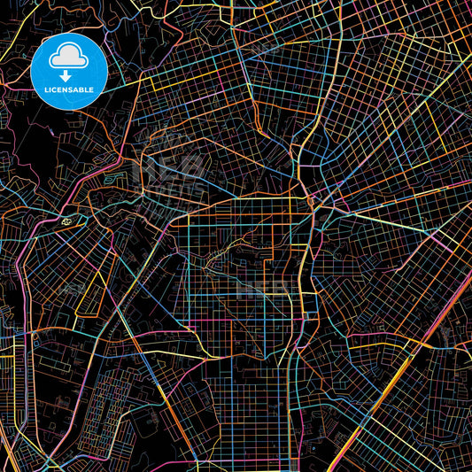 Curitiba, Brazil, colorful city map on black background