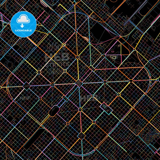 La Plata, Argentina, colorful city map on black background