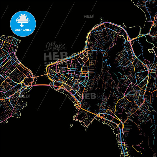 Florianopolis, Brazil, colorful city map on black background