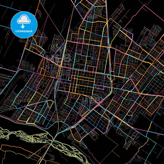 Rancagua, Chile, colorful city map on black background