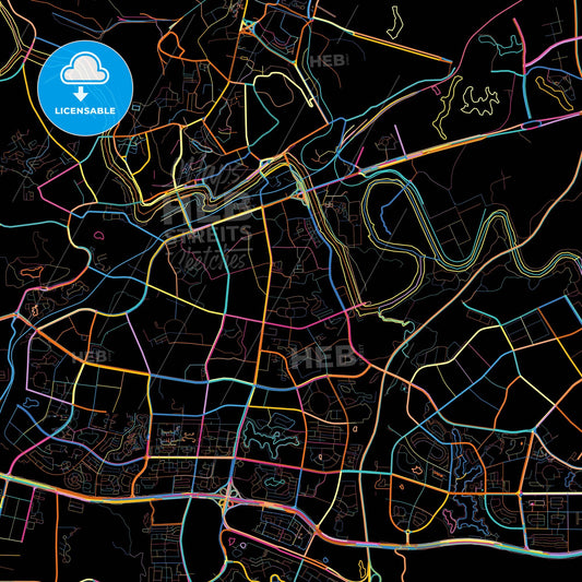 Zigong, Sichuan, China, colorful city map on black background
