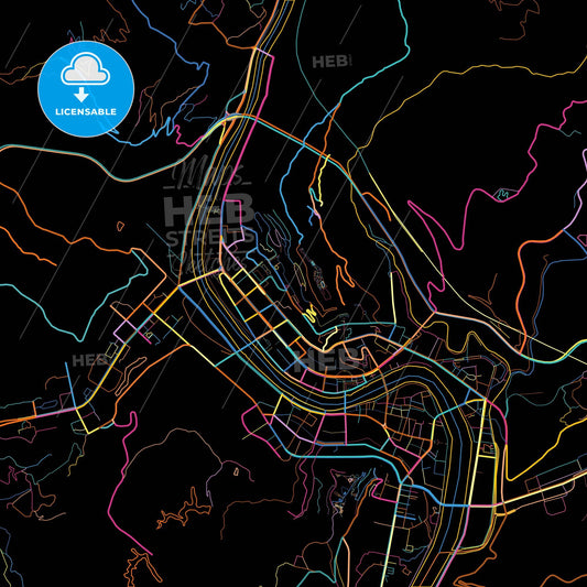 Bazhong, Sichuan, China, colorful city map on black background