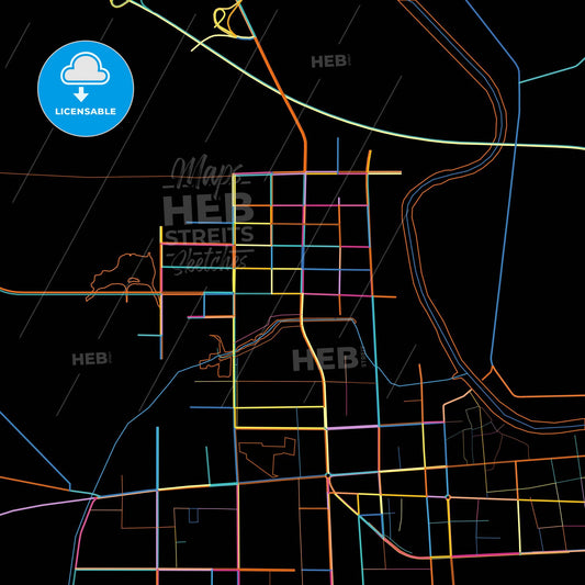 Xiangcheng, Henan, China, colorful city map on black background