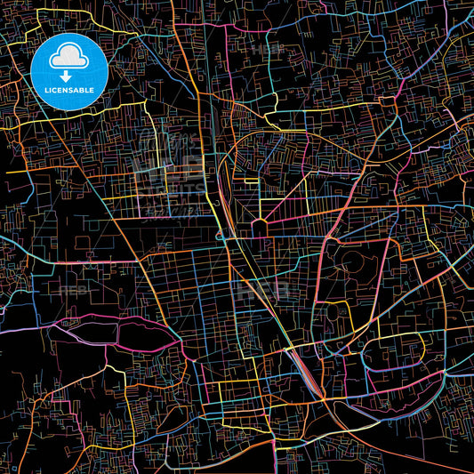 Coimbatore, Tamil Nadu, India, colorful city map on black background